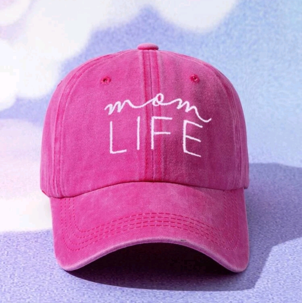 Mom Life Hot Pink Embroidered Hat One Size Fits Most NWOT - Picture 1 of 5